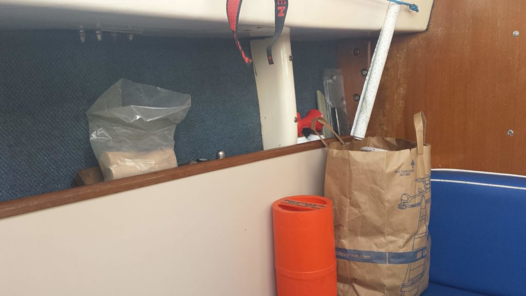 The before photo of our Bristol 26 sailboat chainplate and chainplate knee replacement.