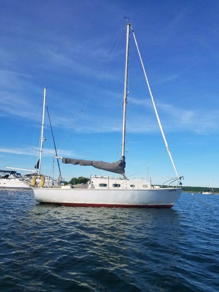 Our Bristol 26 Sailboat "Affinity" on it's mooring in Pine Island Bay.